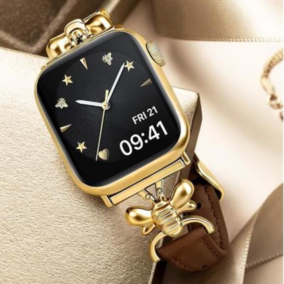 NEW Slim Brown Gold Leather Apple Watch band main image 4